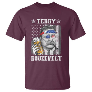 Funny 4th Of July Drinking T Shirt Teddy Boozevelt Theodore Roosevelt Patriotic Party TS09 Maroon Print Your Wear