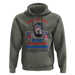 Funny 4th Of July Drinking Hoodie Time To Get Star Spangled Hammered Abraham Lincoln Patriotic Party TS09 Military Green Print Your Wear