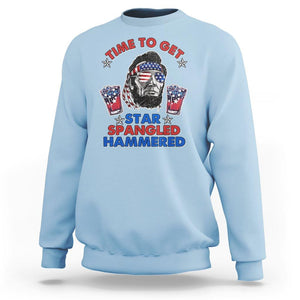 Funny 4th Of July Drinking Sweatshirt Time To Get Star Spangled Hammered Abraham Lincoln Patriotic Party TS09 Light Blue Print Your Wear