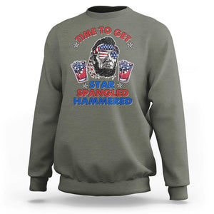 Funny 4th Of July Drinking Sweatshirt Time To Get Star Spangled Hammered Abraham Lincoln Patriotic Party TS09 Military Green Print Your Wear