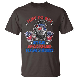 Funny 4th Of July Drinking T Shirt Time To Get Star Spangled Hammered Abraham Lincoln Patriotic Party TS09 Dark Chocolate Print Your Wear