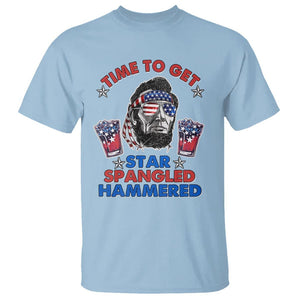 Funny 4th Of July Drinking T Shirt Time To Get Star Spangled Hammered Abraham Lincoln Patriotic Party TS09 Light Blue Print Your Wear