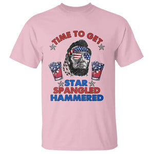 Funny 4th Of July Drinking T Shirt Time To Get Star Spangled Hammered Abraham Lincoln Patriotic Party TS09 Light Pink Print Your Wear