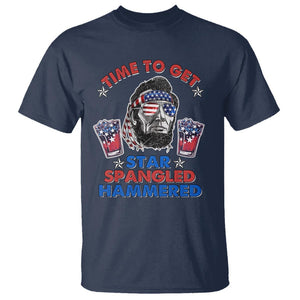 Funny 4th Of July Drinking T Shirt Time To Get Star Spangled Hammered Abraham Lincoln Patriotic Party TS09 Navy Print Your Wear