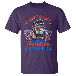 Funny 4th Of July Drinking T Shirt Time To Get Star Spangled Hammered Abraham Lincoln Patriotic Party TS09 Purple Print Your Wear