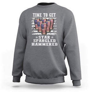 Funny 4th Of July Drinking Sweatshirt Time To Get Star Spangled Hammered Patriotic Party TS09 Charcoal Print Your Wear