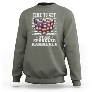 Funny 4th Of July Drinking Sweatshirt Time To Get Star Spangled Hammered Patriotic Party TS09 Military Green Print Your Wear