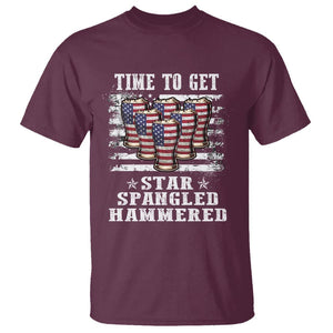 Funny 4th Of July Drinking T Shirt Time To Get Star Spangled Hammered Patriotic Party TS09 Maroon Print Your Wear