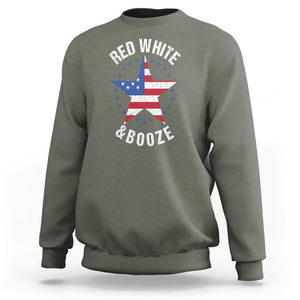 Funny 4th Of July Drinking Sweatshirt Red White And Booze Patriotic Party TS09 Military Green Print Your Wear