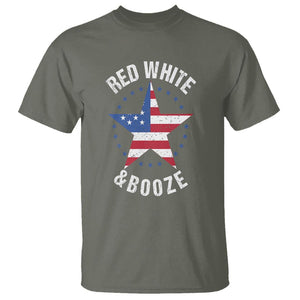 Funny 4th Of July Drinking T Shirt Red White And Booze Patriotic Party TS09 Military Green Print Your Wear