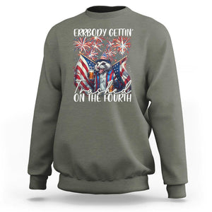 Funny 4th Of July Drinking Sweatshirt Everybody Gettin' Trashed On the Fourth American Opossum Patriotic Party TS09 Military Green Print Your Wear