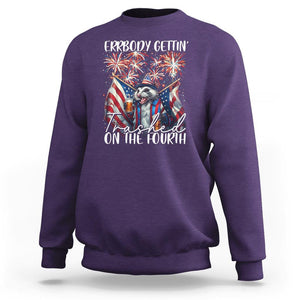 Funny 4th Of July Drinking Sweatshirt Everybody Gettin' Trashed On the Fourth American Opossum Patriotic Party TS09 Purple Print Your Wear