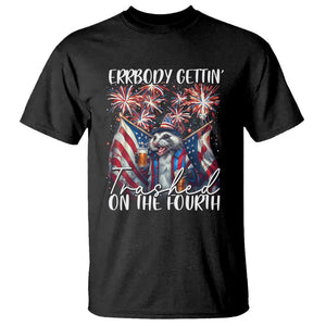 Funny 4th Of July Drinking T Shirt Everybody Gettin' Trashed On the Fourth American Opossum Patriotic Party TS09 Black Print Your Wear