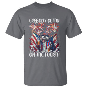 Funny 4th Of July Drinking T Shirt Everybody Gettin' Trashed On the Fourth American Opossum Patriotic Party TS09 Charcoal Print Your Wear