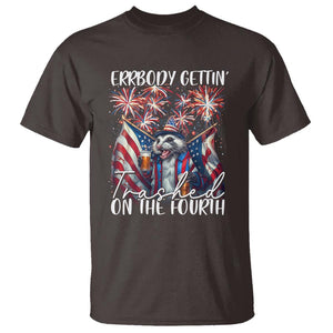 Funny 4th Of July Drinking T Shirt Everybody Gettin' Trashed On the Fourth American Opossum Patriotic Party TS09 Dark Chocolate Print Your Wear