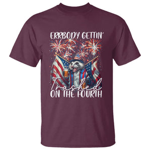 Funny 4th Of July Drinking T Shirt Everybody Gettin' Trashed On the Fourth American Opossum Patriotic Party TS09 Maroon Print Your Wear