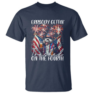 Funny 4th Of July Drinking T Shirt Everybody Gettin' Trashed On the Fourth American Opossum Patriotic Party TS09 Navy Print Your Wear