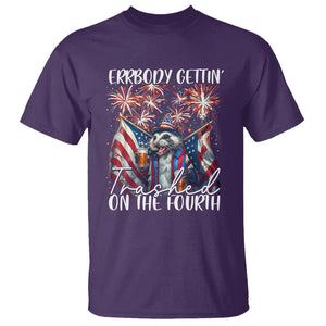 Funny 4th Of July Drinking T Shirt Everybody Gettin' Trashed On the Fourth American Opossum Patriotic Party TS09 Purple Print Your Wear