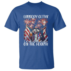 Funny 4th Of July Drinking T Shirt Everybody Gettin' Trashed On the Fourth American Opossum Patriotic Party TS09 Royal Blue Print Your Wear