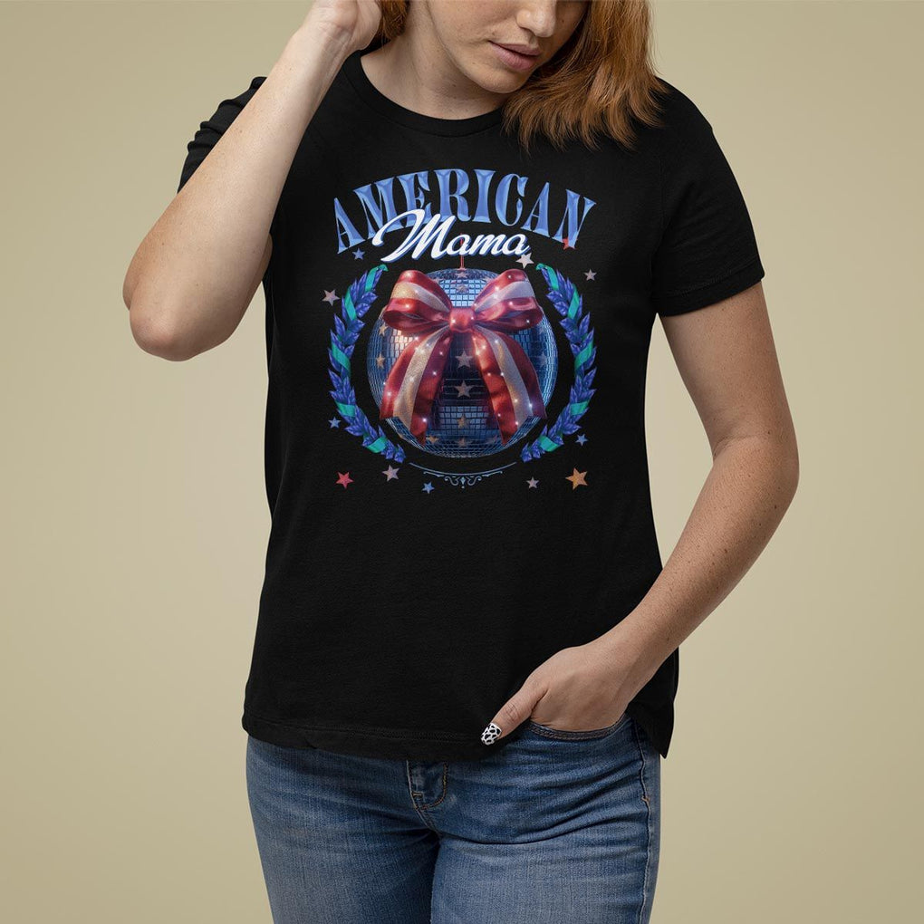 American Mama T Shirt For Women Coquette Disco Ball 4th Of July TS09 Black Print Your Wear