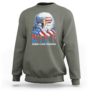 Funny 4th Of July Sweatshirt Damn I Love Freedom TS09 Military Green Print Your Wear