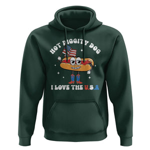 Funny 4th Of July Hoodie Hot Diggity Dog I Love USA TS09 Dark Forest Green Print Your Wear