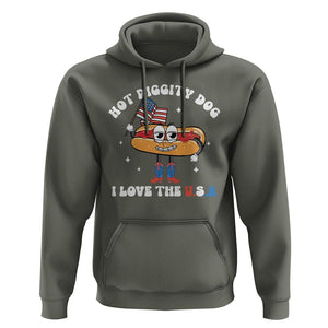 Funny 4th Of July Hoodie Hot Diggity Dog I Love USA TS09 Military Green Print Your Wear