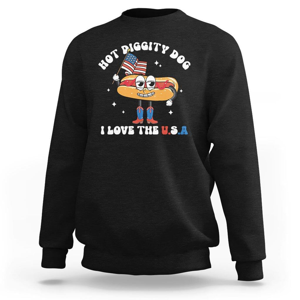 Funny 4th Of July Sweatshirt Hot Diggity Dog I Love USA TS09 Black Print Your Wear