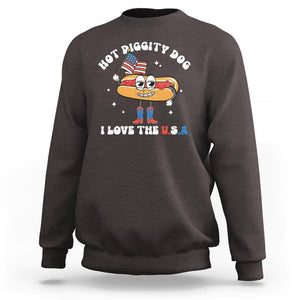 Funny 4th Of July Sweatshirt Hot Diggity Dog I Love USA TS09 Dark Chocolate Print Your Wear