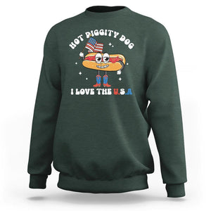 Funny 4th Of July Sweatshirt Hot Diggity Dog I Love USA TS09 Dark Forest Green Print Your Wear