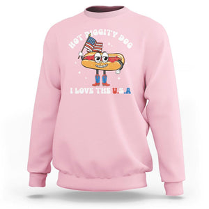 Funny 4th Of July Sweatshirt Hot Diggity Dog I Love USA TS09 Light Pink Print Your Wear