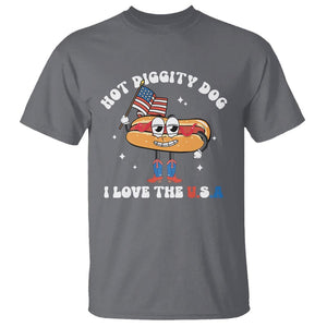 Funny 4th Of July T Shirt Hot Diggity Dog I Love USA TS09 Charcoal Print Your Wear