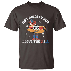 Funny 4th Of July T Shirt Hot Diggity Dog I Love USA TS09 Dark Chocolate Print Your Wear