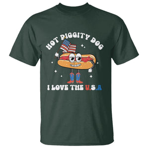 Funny 4th Of July T Shirt Hot Diggity Dog I Love USA TS09 Dark Forest Green Print Your Wear