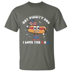 Funny 4th Of July T Shirt Hot Diggity Dog I Love USA TS09 Military Green Print Your Wear