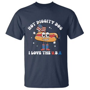 Funny 4th Of July T Shirt Hot Diggity Dog I Love USA TS09 Navy Print Your Wear