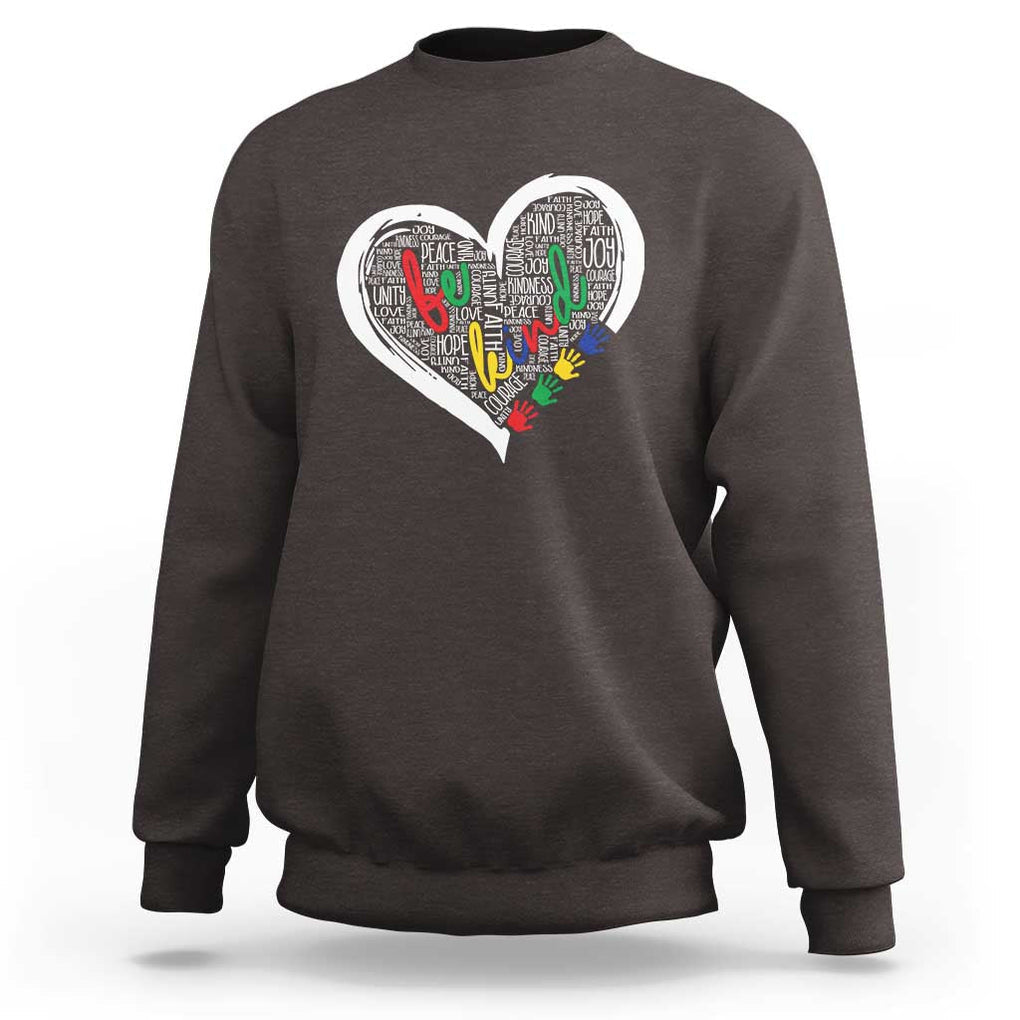 Unity Day Sweatshirt Orange Heart Be Kind Anti Bullying TS09 Dark Chocolate Print Your Wear