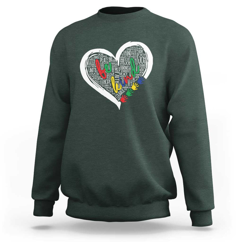 Unity Day Sweatshirt Orange Heart Be Kind Anti Bullying TS09 Dark Forest Green Print Your Wear