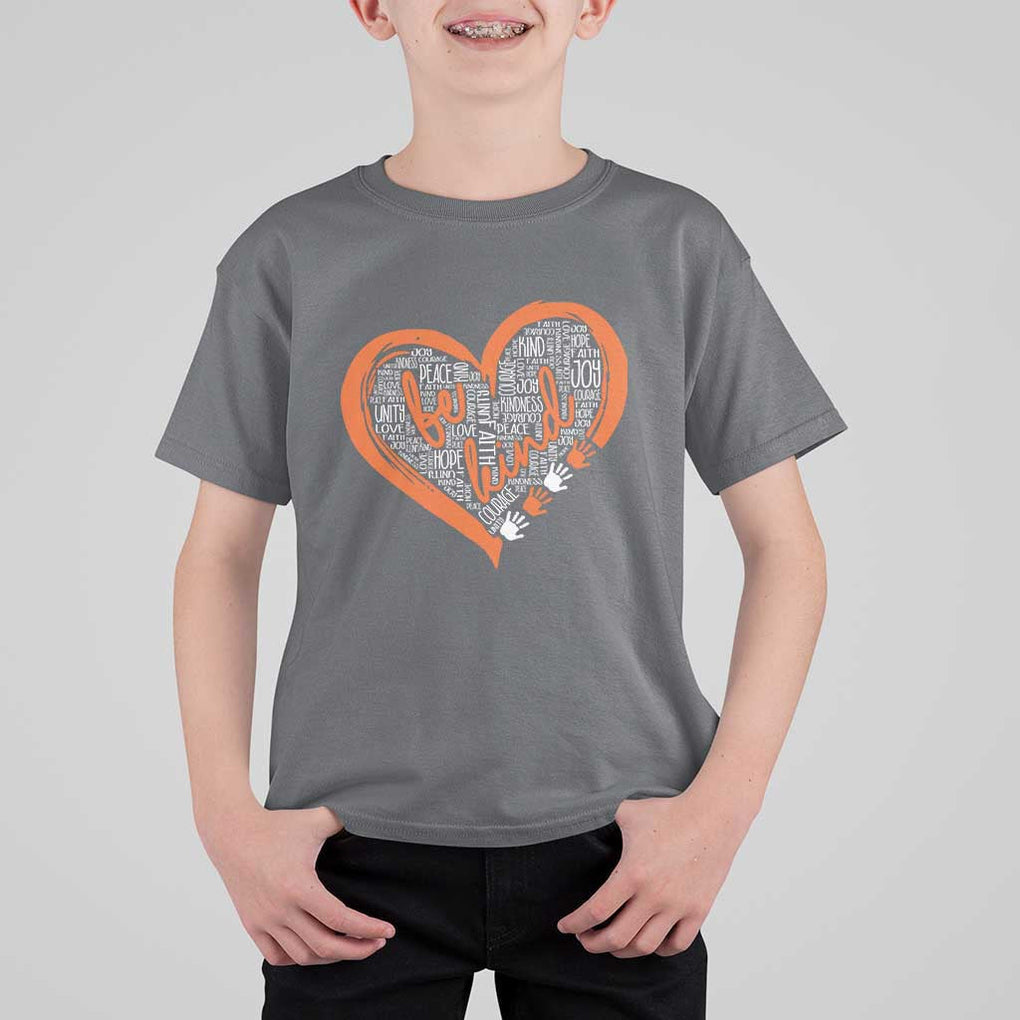Anti Bullying T Shirt For Kid Orange Heart Be Kind Unity Day TS09 Charcoal Print Your Wear