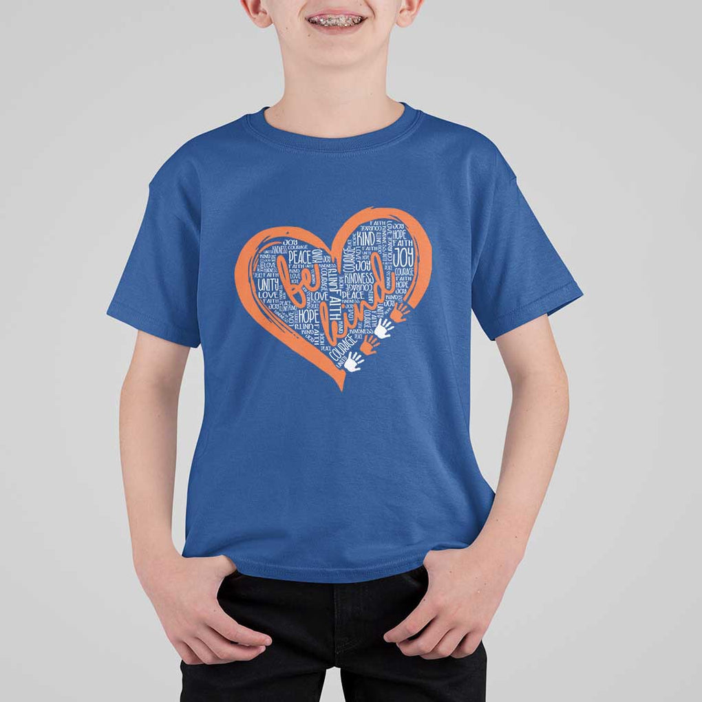 Anti Bullying T Shirt For Kid Orange Heart Be Kind Unity Day TS09 Royal Blue Print Your Wear