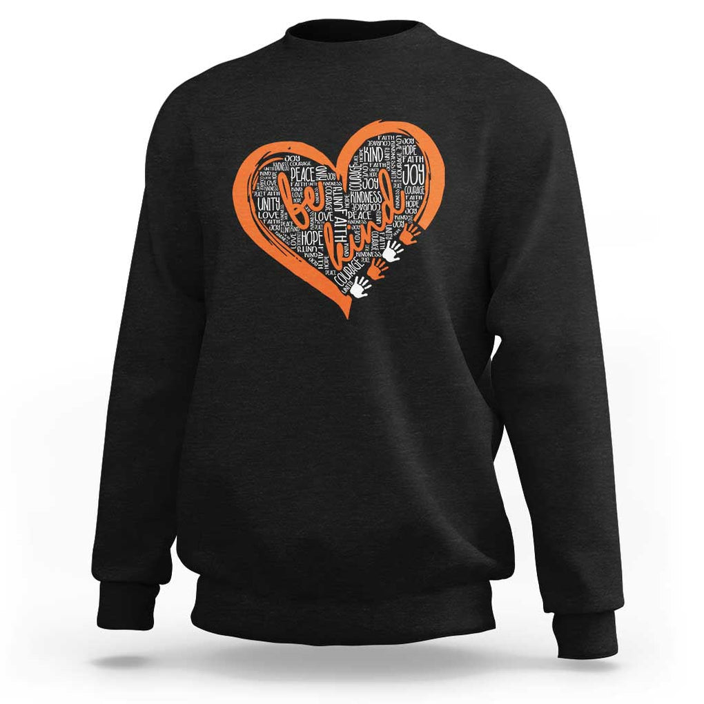 Anti Bullying Sweatshirt Orange Heart Be Kind Unity Day TS09 Black Print Your Wear