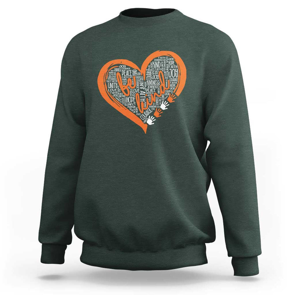 Anti Bullying Sweatshirt Orange Heart Be Kind Unity Day TS09 Dark Forest Green Print Your Wear