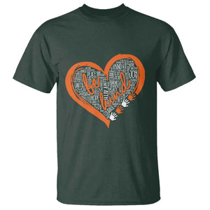 Anti Bullying T Shirt Orange Heart Be Kind Unity Day TS09 Dark Forest Green Print Your Wear