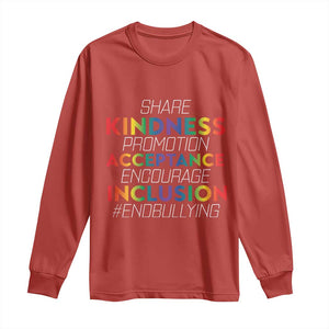 Anti Bullying Long Sleeve Shirt Share Kindness Promotion Acceptange Encourage Inclusion TS09 Red Print Your Wear