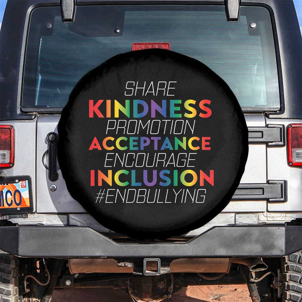 Anti Bullying Spare Tire Cover Share Kindness Promotion Acceptange Encourage Inclusion TS09 No hole Black Print Your Wear