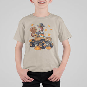 T Rex Turkey Riding Truck Monster Happy Thanksgiving Cool Dinosaur T Shirt For Kid TS09 Printyourwear