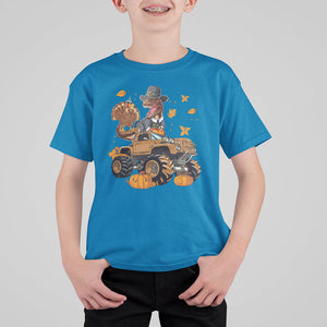 T Rex Turkey Riding Truck Monster Happy Thanksgiving Cool Dinosaur T Shirt For Kid TS09 Printyourwear