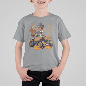 T Rex Turkey Riding Truck Monster Happy Thanksgiving Cool Dinosaur T Shirt For Kid TS09 Printyourwear