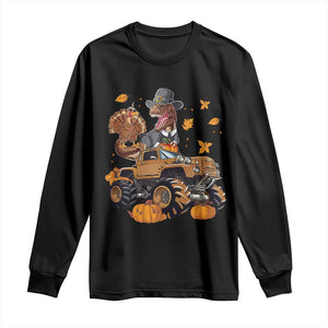 Thanksgiving Long Sleeve Shirt Dinosaur Turkey Riding Truck Monster TS09 Black Print Your Wear