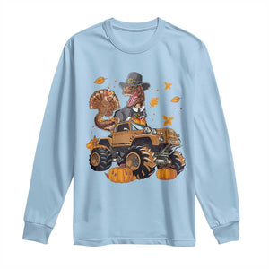 Thanksgiving Long Sleeve Shirt Dinosaur Turkey Riding Truck Monster TS09 Light Blue Print Your Wear